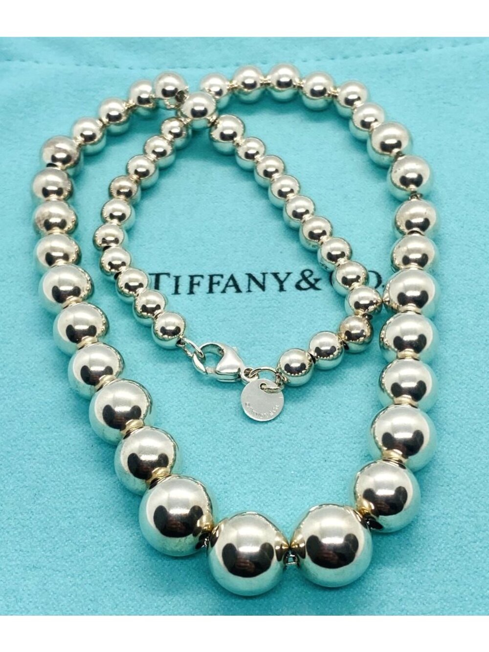 Tiffany & Co Sterling Silver Graduated Hardwear Ball Bead Necklace